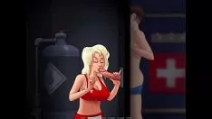 Abspielen Die heisse blonde winzige jugendliche Lebensretterin bekommt ihr verbales Spermawachs in der Sommersaga