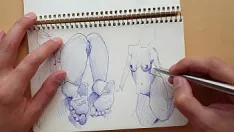 Abspielen Schnelle skizze mit parker-kugelschreiber, meinem skizzenbuch, doggystyle, fußfetisch